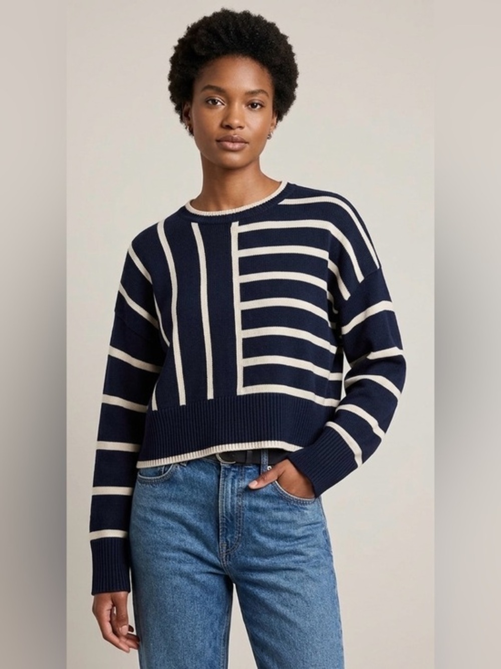 Gap Navy Striped Oversized‎ Crewneck Sweater